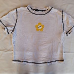 Rock Rose Couture White Baby Tee with Smiley Face | Size S